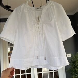 Madewell White Lace-Up Cotton Blouse size small NWT